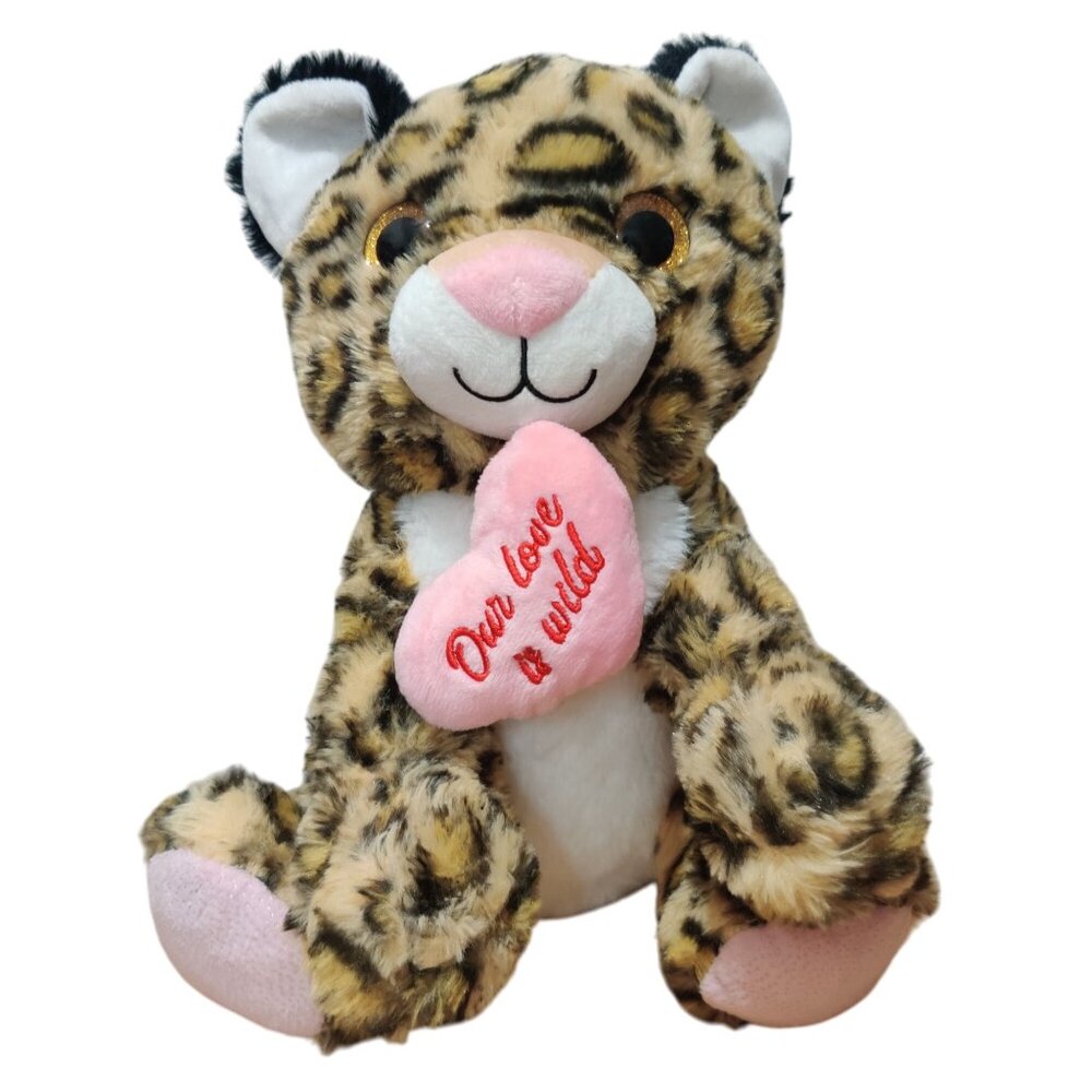 Leopard Plush Stuffed Animal Pink Heart Our Love Is Wild Cheetah Toy Cat 11"